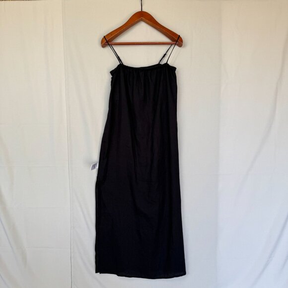 Venroy Black Gathered Linen Square Neck Strappy Column Shift Maxi Dress Size M - Picture 11 of 15